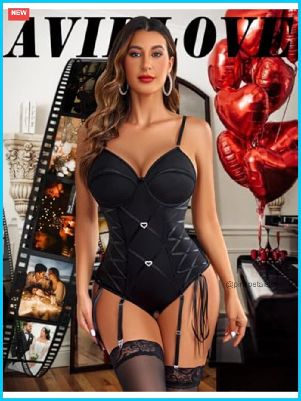Sexy Lingerie Set - One Piece Teddy Bodysuit with Garter, Adjustable Straps - Picture 2 of 6